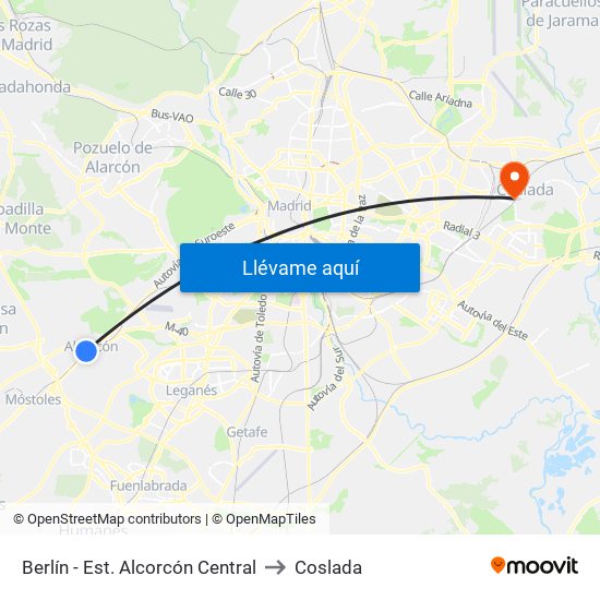Berlín - Est. Alcorcón Central to Coslada map