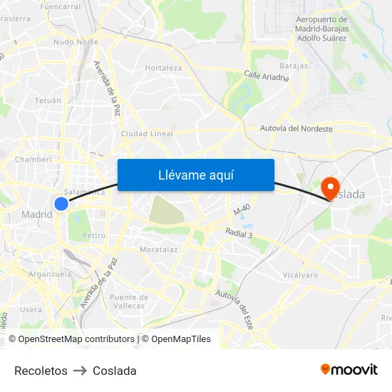 Recoletos to Coslada map