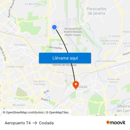 Aeropuerto T4 to Coslada map