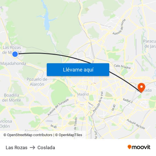 Las Rozas to Coslada map