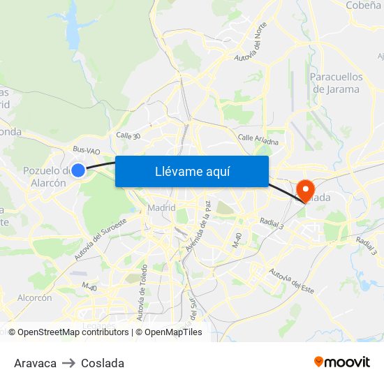 Aravaca to Coslada map