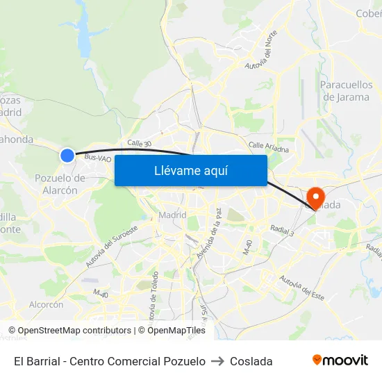 El Barrial - Centro Comercial Pozuelo to Coslada map