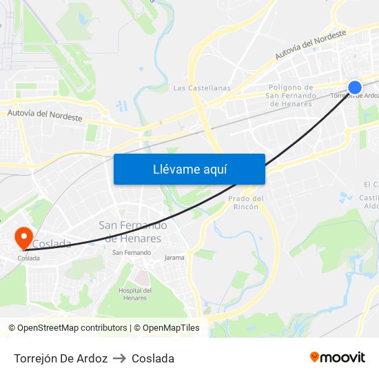 Torrejón De Ardoz to Coslada map