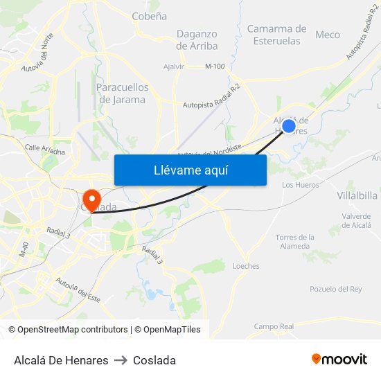 Alcalá De Henares to Coslada map