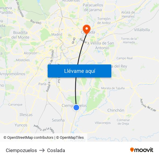 Ciempozuelos to Coslada map