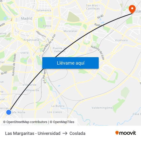 Las Margaritas - Universidad to Coslada map