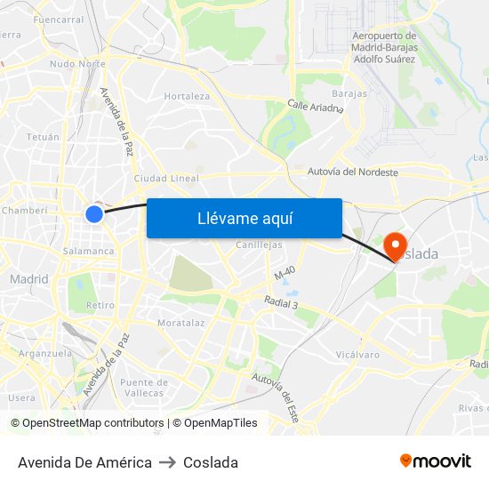 Avenida De América to Coslada map