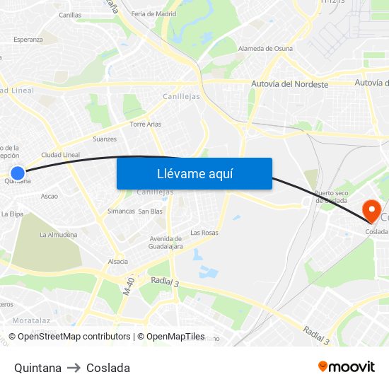 Quintana to Coslada map