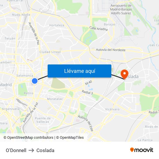 O'Donnell to Coslada map