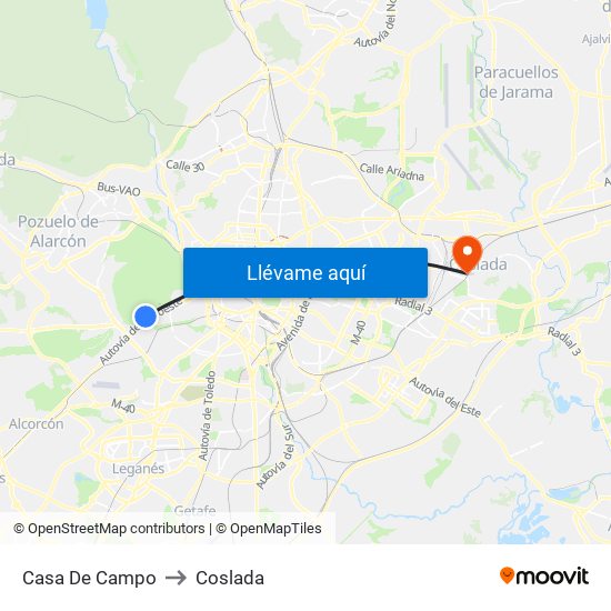 Casa De Campo to Coslada map