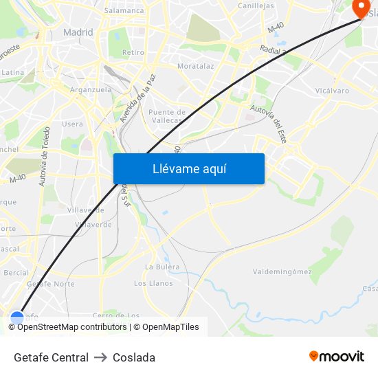 Getafe Central to Coslada map