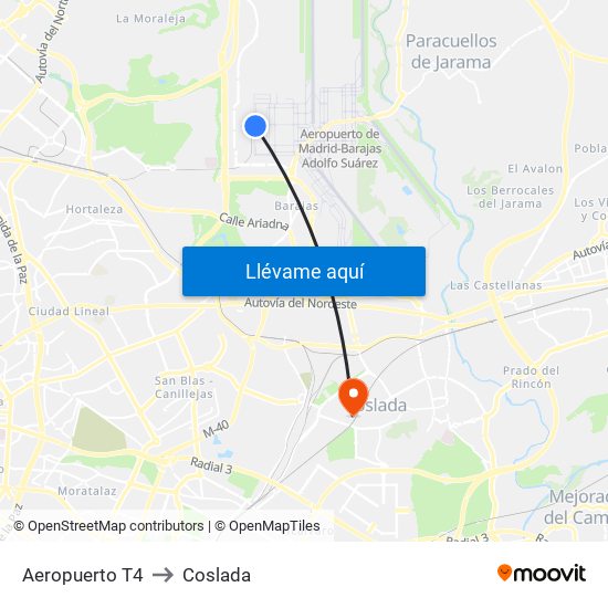 Aeropuerto T4 to Coslada map