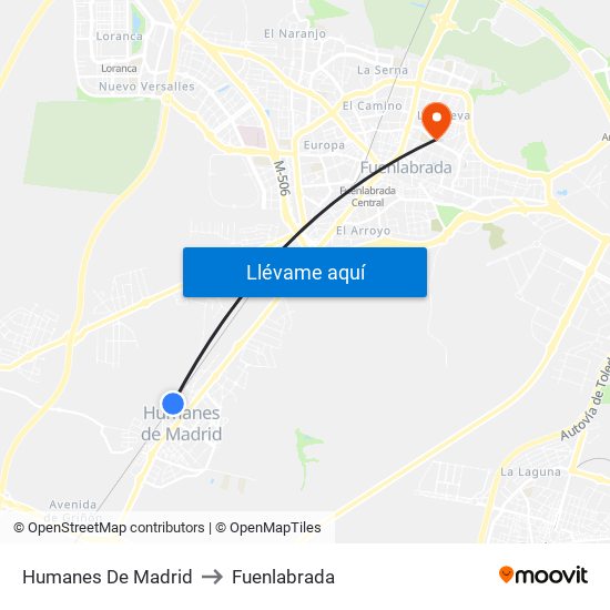 Humanes De Madrid to Fuenlabrada map