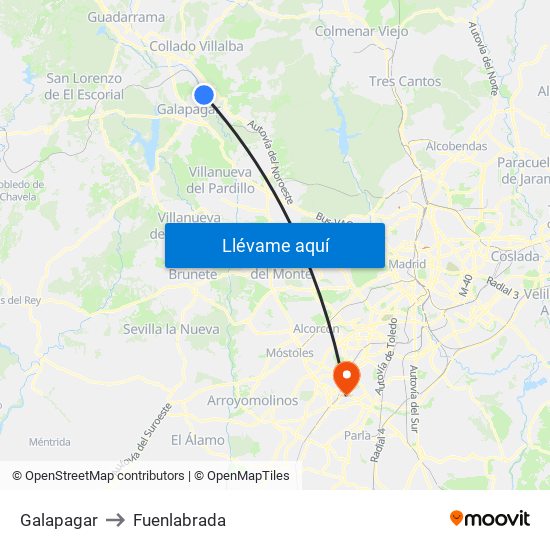 Galapagar to Fuenlabrada map