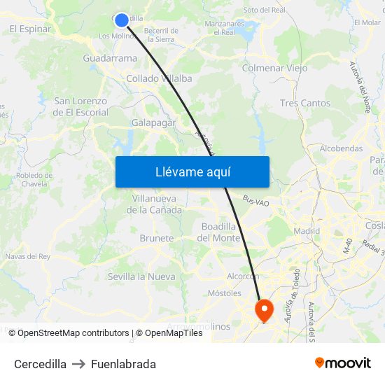 Cercedilla to Fuenlabrada map