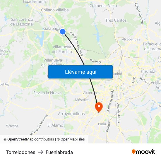 Torrelodones to Fuenlabrada map