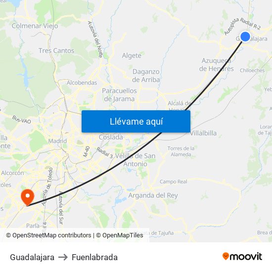 Guadalajara to Fuenlabrada map