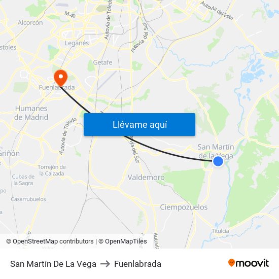 San Martín De La Vega to Fuenlabrada map
