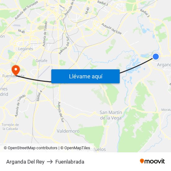 Arganda Del Rey to Fuenlabrada map
