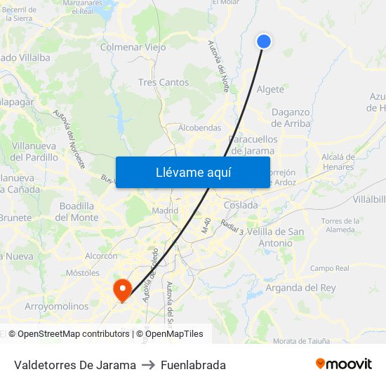 Valdetorres De Jarama to Fuenlabrada map