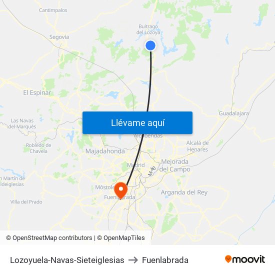 Lozoyuela-Navas-Sieteiglesias to Fuenlabrada map