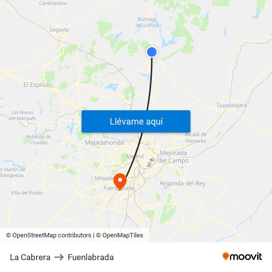 La Cabrera to Fuenlabrada map