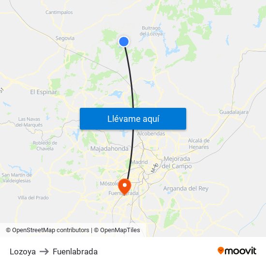 Lozoya to Fuenlabrada map