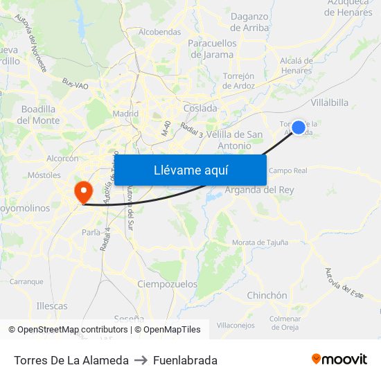 Torres De La Alameda to Fuenlabrada map