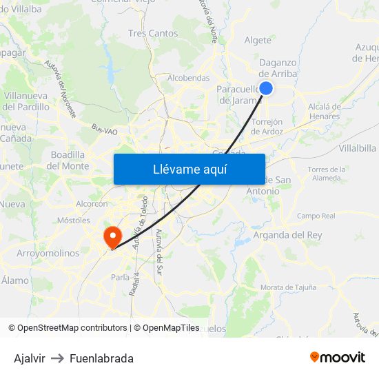 Ajalvir to Fuenlabrada map