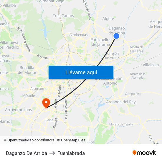 Daganzo De Arriba to Fuenlabrada map
