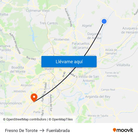 Fresno De Torote to Fuenlabrada map