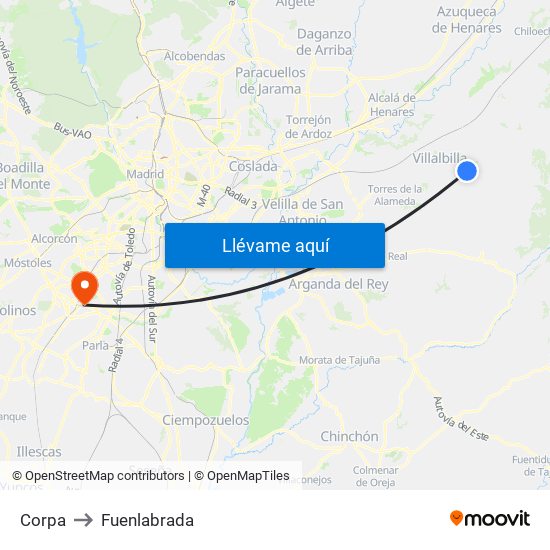 Corpa to Fuenlabrada map