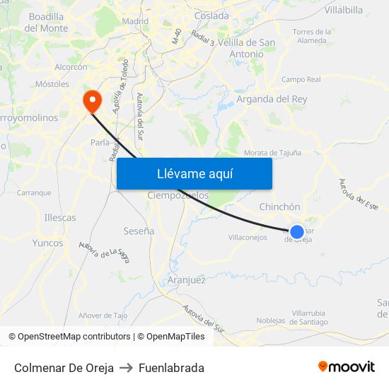 Colmenar De Oreja to Fuenlabrada map