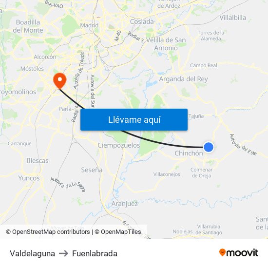 Valdelaguna to Fuenlabrada map