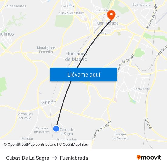 Cubas De La Sagra to Fuenlabrada map