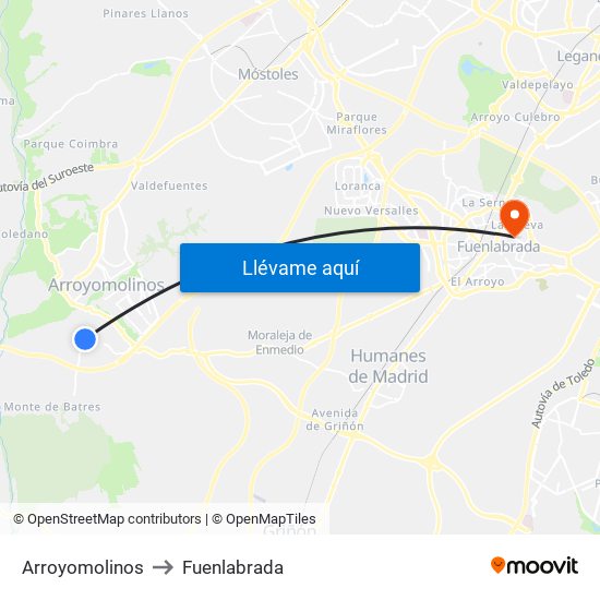 Arroyomolinos to Fuenlabrada map