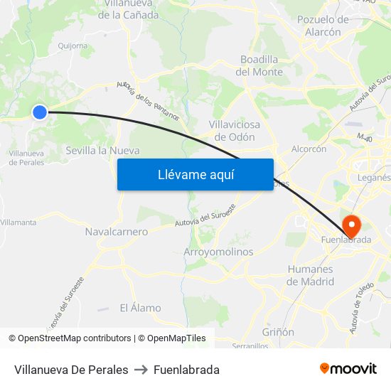 Villanueva De Perales to Fuenlabrada map