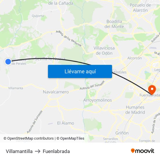 Villamantilla to Fuenlabrada map