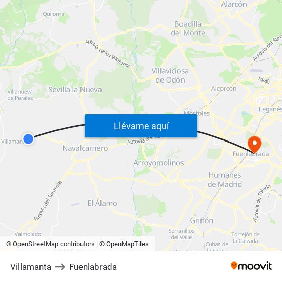 Villamanta to Fuenlabrada map