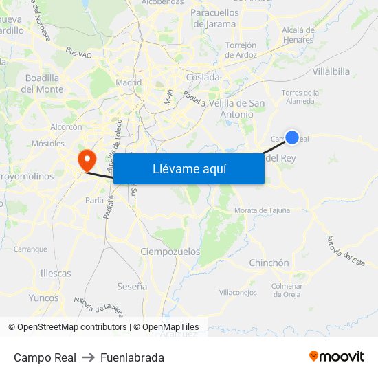Campo Real to Fuenlabrada map