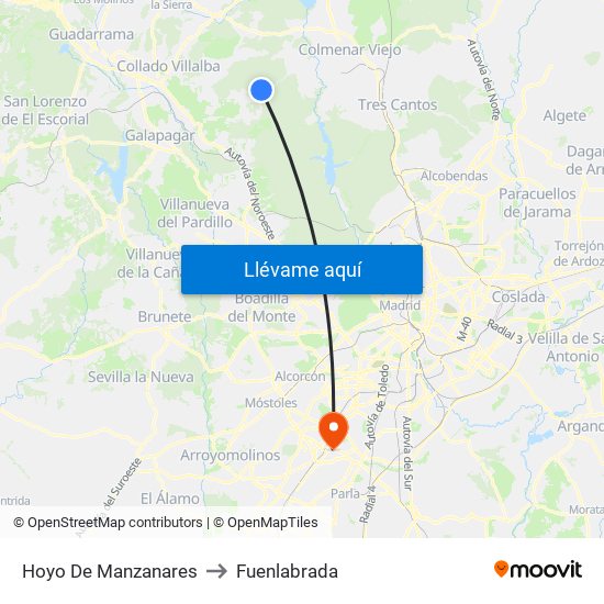 Hoyo De Manzanares to Fuenlabrada map