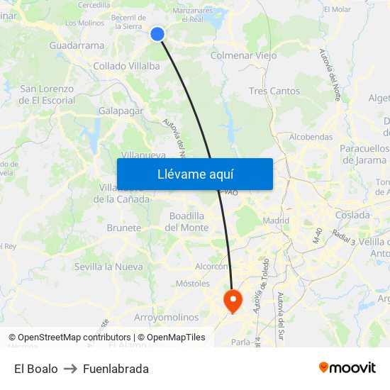 El Boalo to Fuenlabrada map
