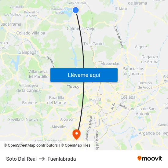 Soto Del Real to Fuenlabrada map