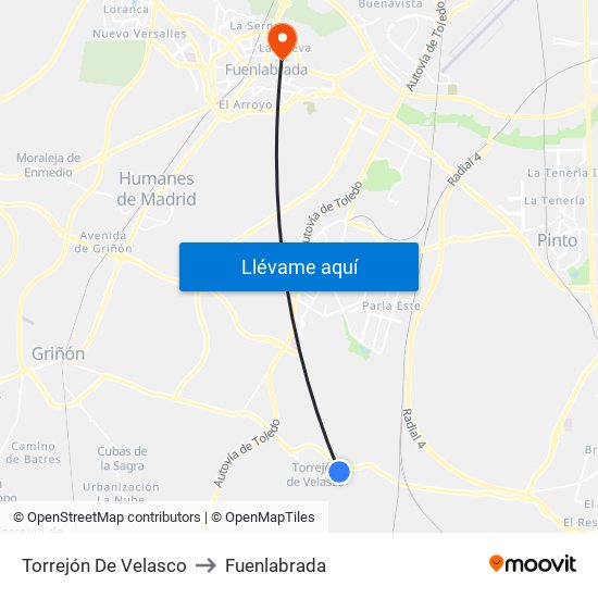 Torrejón De Velasco to Fuenlabrada map