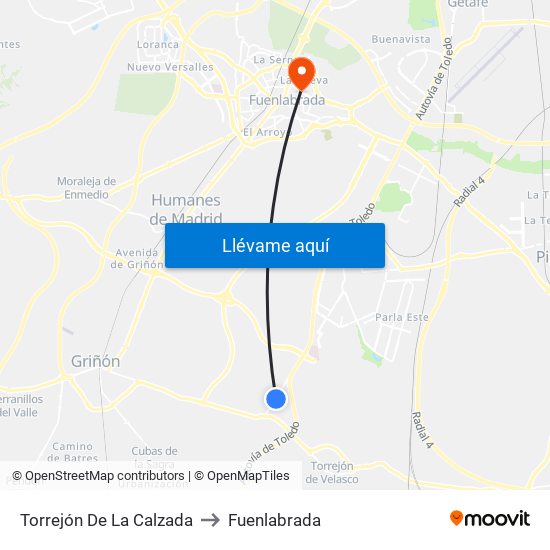 Torrejón De La Calzada to Fuenlabrada map