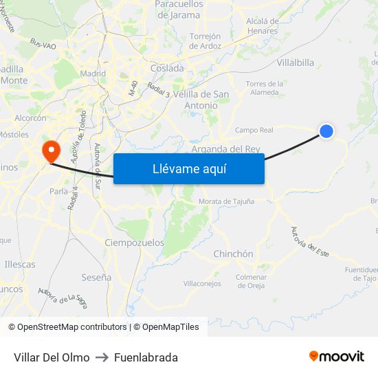 Villar Del Olmo to Fuenlabrada map