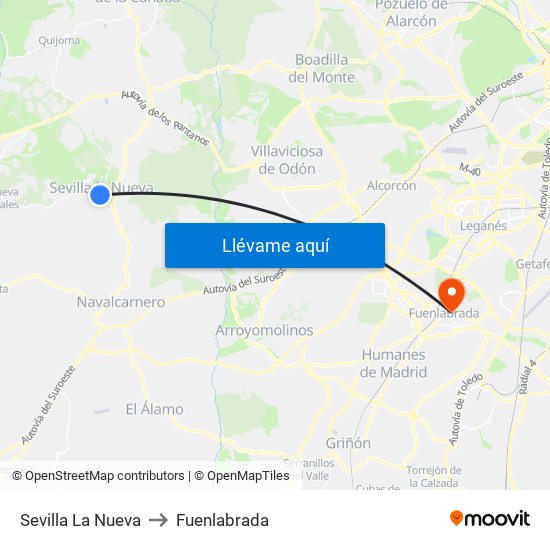 Sevilla La Nueva to Fuenlabrada map