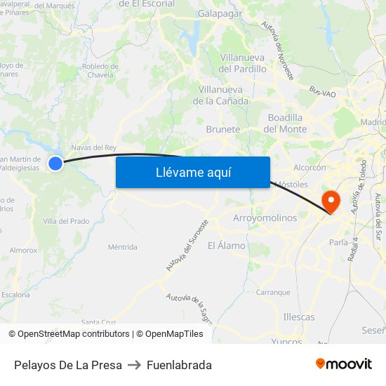 Pelayos De La Presa to Fuenlabrada map