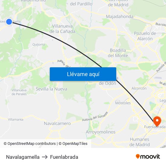 Navalagamella to Fuenlabrada map