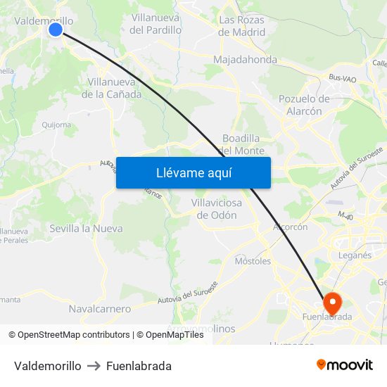 Valdemorillo to Fuenlabrada map